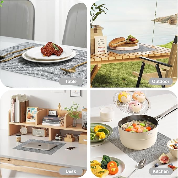 Placemats Set of 8,Non-Slip PVC Weave Table Mats Easy to Clean,Heat Resistant Place Mats for Kitchen Dining Table Decoration Indoor Outdoor,Gray