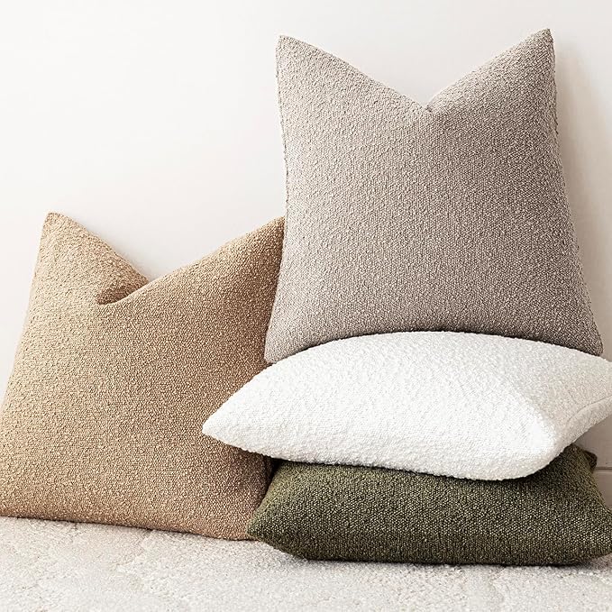 Foindtower Decorative Textured Boucle Throw Pillow Covers Accent Solid Pillow Cases Neutral Soft Cozy Couch Cushion Case for Chair Sofa Bedroom Living Room Home Decor 18x18 Inch,1PC,Light Taupe