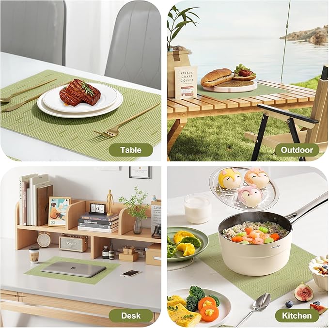 Placemats Set of 12,Christmas Non-Slip PVC Weave Table Mats Easy to Clean,Heat Resistant Place Mats for Kitchen Dining Table Decoration Indoor Outdoor,Pea Green