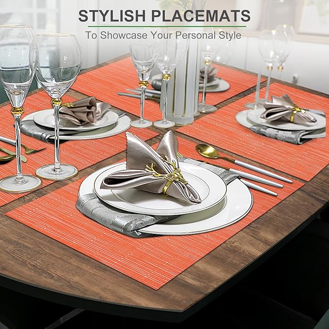 BETEAM Placemats Set of 6, Woven Vinyl Placemat for Dining Table Washable Wipeable Kitchen Place Mats Durable Indoor Outdoor Table Mats