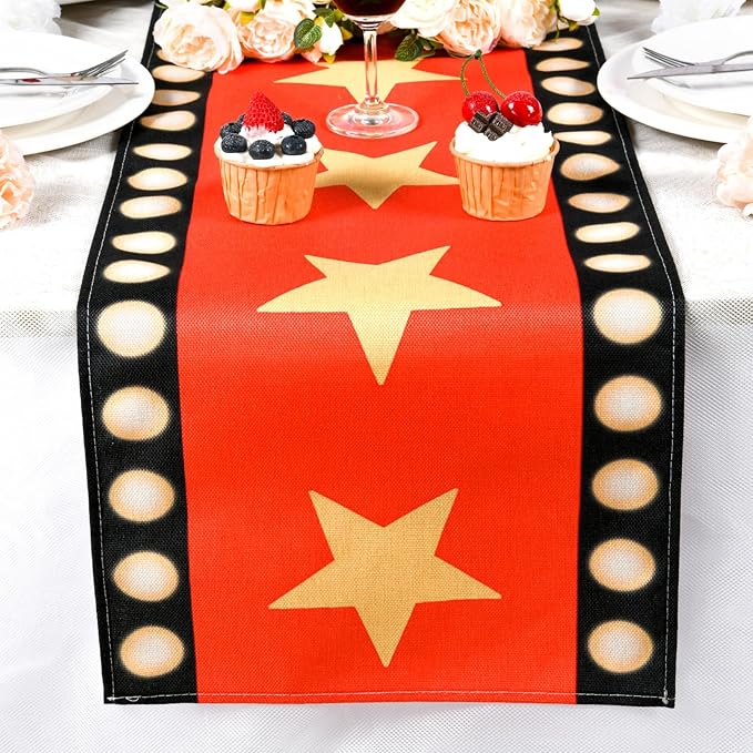 13 x 72 Inch Movie Night Table Runner with Gold Star Design - Red Carpet Decoration for Birthday Party Supplies(red)