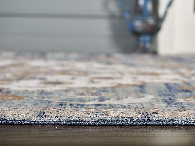 Abani Blue & Beige Traditional Medallion 5'3" X 7'6" Area Rug, Porto Collection - Vintage Style Rugs Turkish Accent Rug