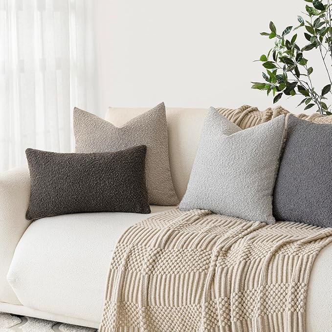 Foindtower Textured Boucle Throw Pillow Covers Accent Solid Lumbar Pillow Cases Cozy Soft Decorative Couch Cushion Case for Chair Sofa Bedroom Living Room Home Decor, 12 x 20 Inch,Dark Brown