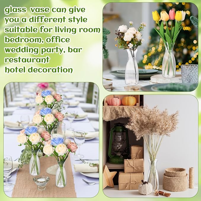 Mumufy 24 Pcs Plastic Bud Vases Bulk Small Clear Container for Flowers Height Shatterproof Bud Vase for Centerpieces Wedding Home Table Decorations Formal Dinners(2.64 x 6.69 Inch)