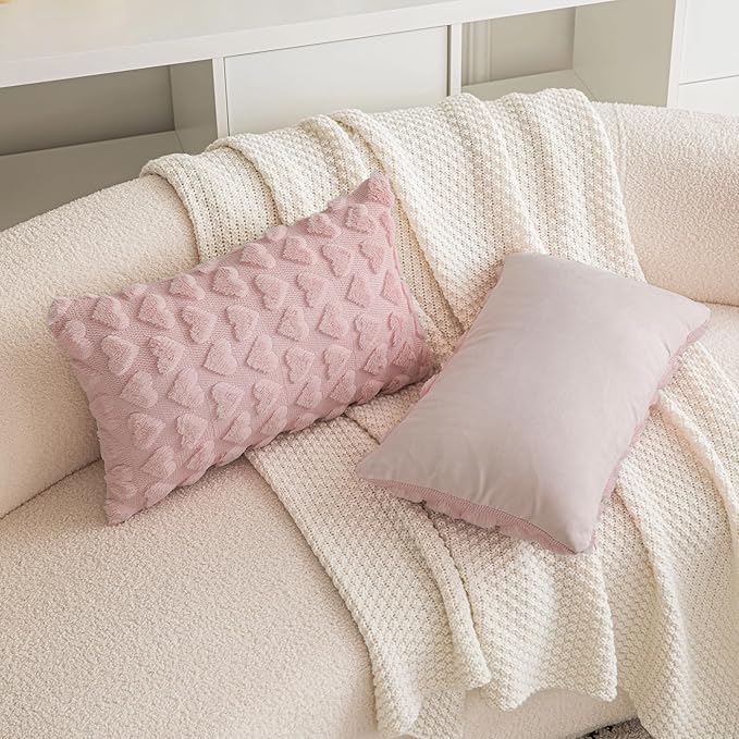 AQOTHES Set of 2 Heart Love Cute Dark Pink Decorative Valentines Throw Pillow Covers 12x20, Soft Plush Faux Fur Pillow Covers for Couch Sofa Home Valentines Day Decoration