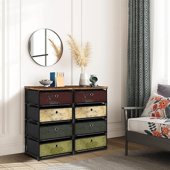 Nightstand with 4 Drawers, Clothes Storage Organizer, Small Fabric Dresser for Bedroom, Closet, Entryway, Hallway, Nursery, Dorm