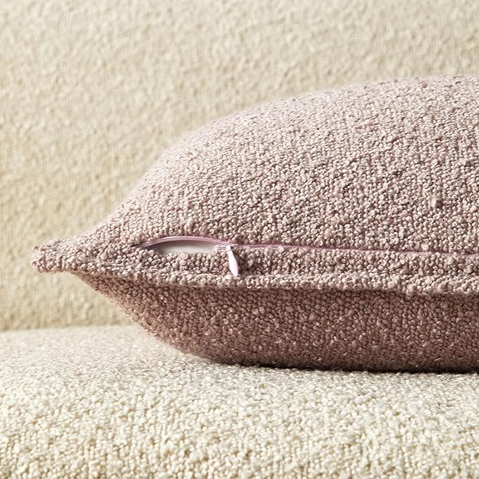 JUSPURBET Pink Decorative Pillow Covers 24x24 Set of 2 Throw Pillow Covers for Couch Sofa Bed Cozy Boucle Textured Cushion Covers Cases with Hidden Zipper for Living Room Home Decor