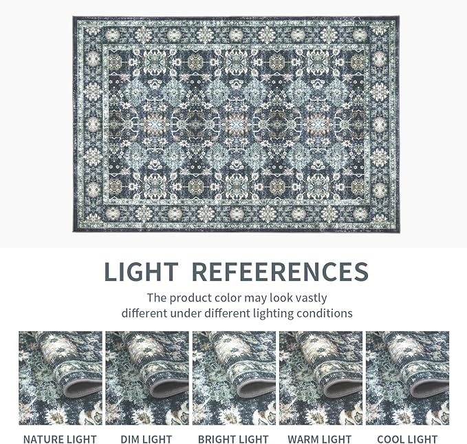 Dotiiorug Washable 5×7 Area Rug for Living Room, Vintage Floral Rug Soft Non Slip Stain Resistant Boho Carpet for Indoor Bedroom Dinning Room Home Office Blue/Navy