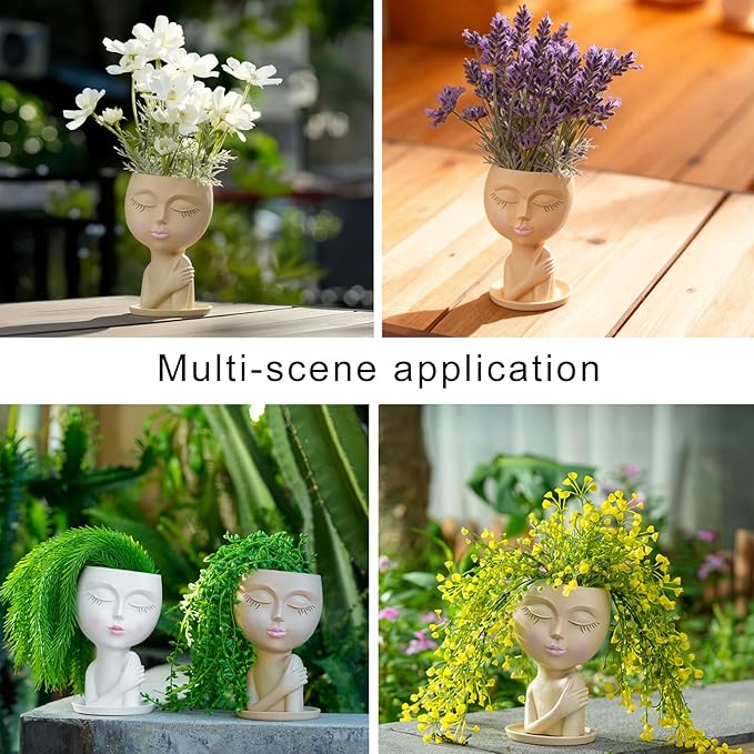 Khaki Creative Touch-Shoulder Doll vase, Lovely Resin vase, Used for Indoor and Outdoor Decorative vases, is an Ideal Gift.