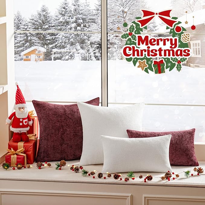 a moment Christmas White Chenille Throw Pillow Covers 20x20 Inch Pack of 2 Modern Decorative Throw Pillow Covers Farmhouse Cross Covers Home Decor for Sofa Bedroom Living Room