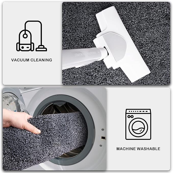 PURRUGS Dirt Trapping Door Mat 24" x 59", Non-Slip Machine Washable Entryway Rug, Dog Doormat, Indoor Front Door Mat, Super Absorbent Entry Rug for Muddy Shoes & Paws, Bluish Grey-Black