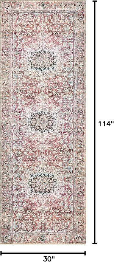 Loloi Wynter Collection WYN-05 Tomato/Teal 2'-6" x 9'-6" Runner Rug, .13" Thick, Area Rug, Soft, Durable, Printed, Vintage Inspired, Low Pile, Non-Shedding, Easy Clean, Living Room Rug