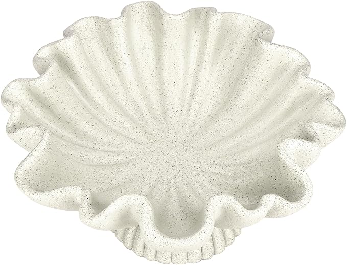 Large Decorative Bowls for Home - Fruit Pedestal Bowl for Coastal Decor - Scalloped Bowl - 10.3" Off-white Resin Unique Decor for Coffee Table