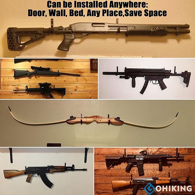 GOHIKING Gun Rack Storage Rifles Shotgun Hooks Wall Mount Hangers for Any Rifles Shotguns Archery Bow with Soft Padding and Heavy Duty Steel…