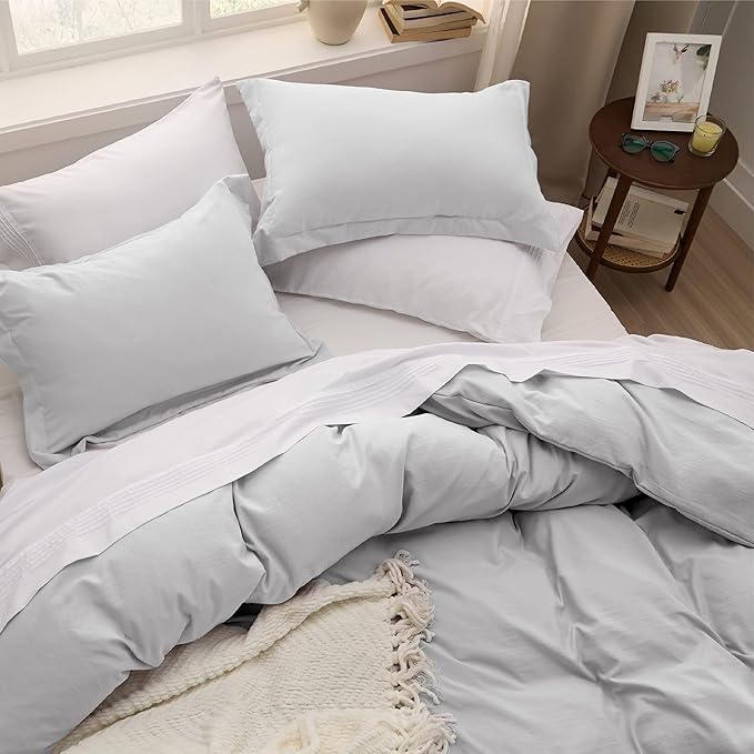Bedsure Light Grey California King Duvet Cover - Prewashed Cotton-Like Extra Soft Bedding Set, Includes 1 Cal King Duvet Cover 104x98 Inches with Zipper Closure & 2 Pillow Shams, No Comforter