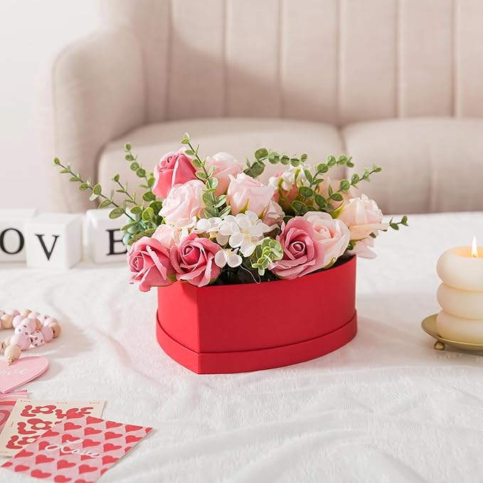 Soul & Lane Heart Shaped Boxes for Flowers - Set of 3 - Red, Large Cardboard Heart Gift Boxes for Presents with Lids, Ideal for Valentine's Day, Mother's Day