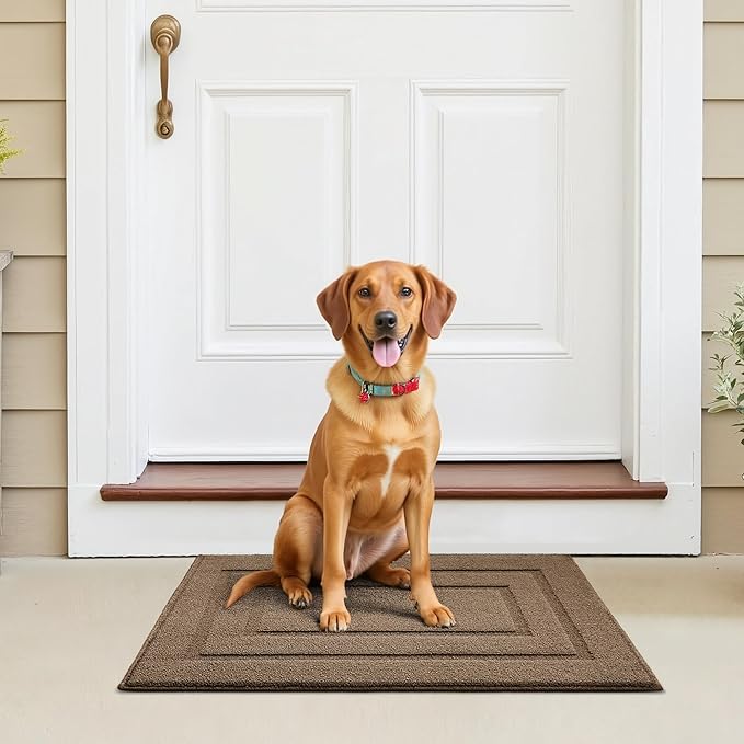 GRANNY SAYS Front Door Mat Outside Entrance, Welcome Matt Indoor Non-Slip, Door Mats for Outdoor, Entryway Front Porch Matt Low Profile Resist Dirt Easy to Clean, 32" x 20", Light Brown
