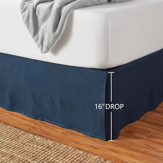 Amazon Basics Lightweight Pleated Bed Skirt, Twin, Navy Blue, Solid