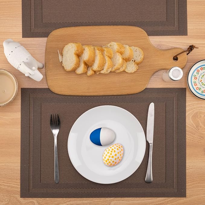 Winknowl Placemats Set of 8,Heat Resistant Woven Vinyl Washable PVC Place Mats,Non-Slip Stain Resistant Indoor/Outdoor Table Mats for Dining Table (Brown)
