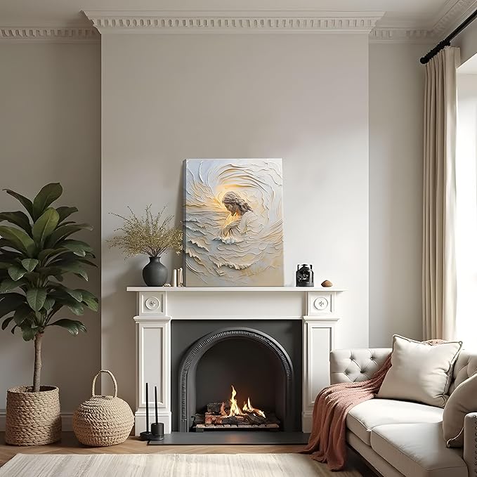 Framed Christian Jesus Canvas Wall Art, Jesus With Golden Halo Wall Decor Paintings, Religious Bible Posters Prints Pictures Artwork for Church Living Room Bedroom Home Decor 16x24 Inch