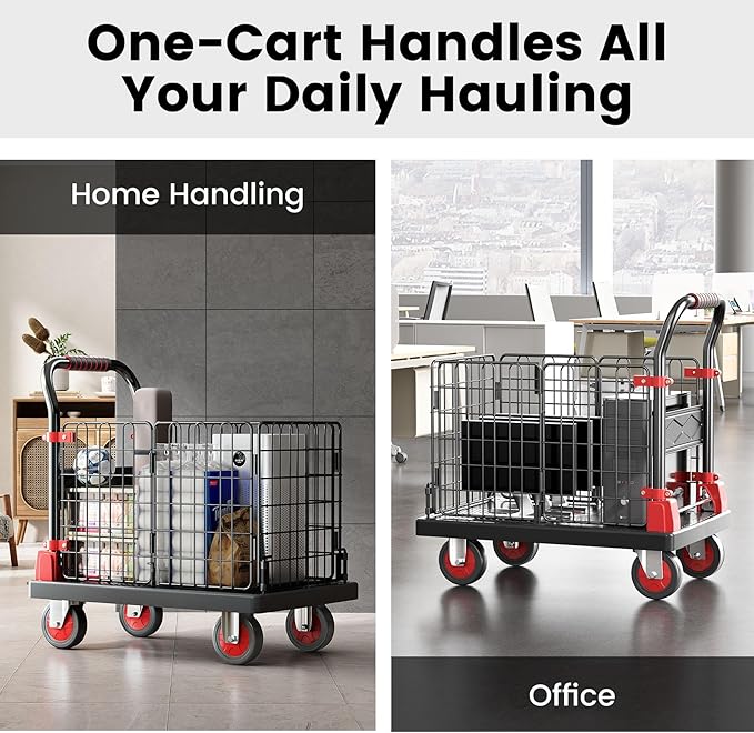 Upgraded Fence Foldable Push Cart Dolly,Fence Platform Cart with cage,Moving Platform Hand Truck,880Lbs Heavy Duty Space Saving Collapsible cart with 5" 360 Degree Swivel Silent Wheels.