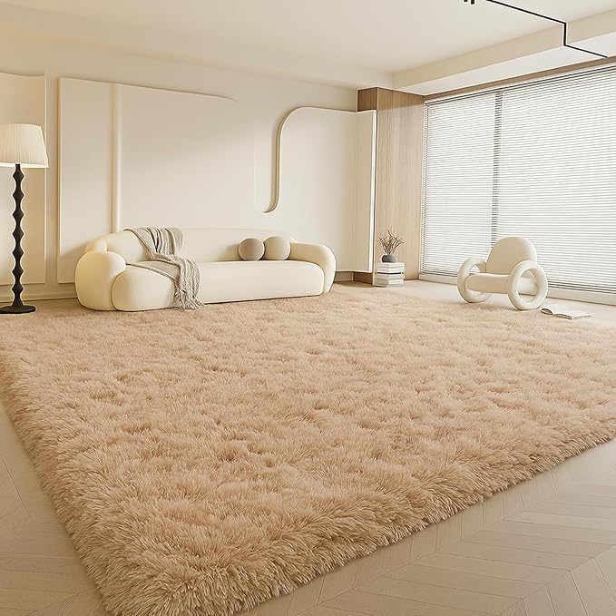 Mtandyx 8x10 Area Rugs Living Room, Beige Large Plush Fluffy Bedroom Carpet, Non-Slip Upgraded Indoor Thick Soft Rug, Modern Plush Carpet Suitable for Kids Home Decor Aesthetics Dorm.