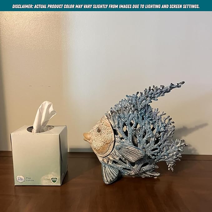Ocean Decor - Aqua Coral Reef Angelfish Sculpture for Beach Home and Coastal Tabletop Collection, 7x7 Inches