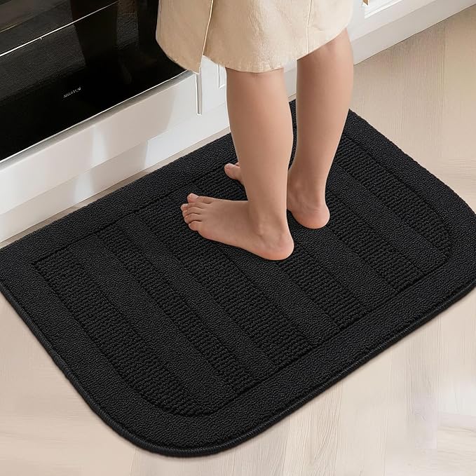 BEQHAUSE 24x36 Inch Kitchen Rug Mat Durable Kitchen Rugs Non-Slip Washable Absorbent Kitchen Mats for Floor Dirt-Resistant Semicircular Kitchen Mat (Black)
