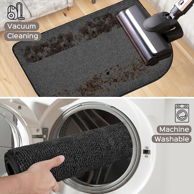 Washable Kitchen Rug 24" x 70" Rectangular, Non Slip Absorbent Indoor Entryway Runner Rug for Floor, Laundry, Bathroom, Bedroom (Roll Packing)