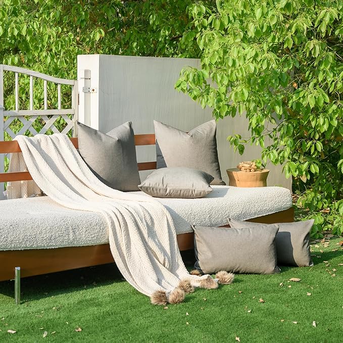 a moment Pack of 2 Light Grey Stain-Resistant Throw Pillow Covers Pet-Friendly Pillowcases Cushion Covers for Sofa Couch Bed Outdoor Waterproof 18x18 Inch