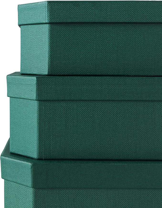 Soul & Lane Octagon Textured Decorative Boxes for Organizing, Set of 3 Nesting Cardboard Storage Containers for Gifts, Durable Memory Boxes for Keepsakes, Forest Green