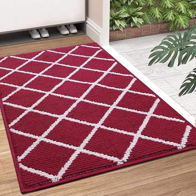 Finchitty Indoor Door Mat, Dirt Resistant and Absorbent, Low-Profile, Non-Slip, Washable Inside Floor Mats for Front Door, Back, and Entrance, 30" x 17", Burgundy