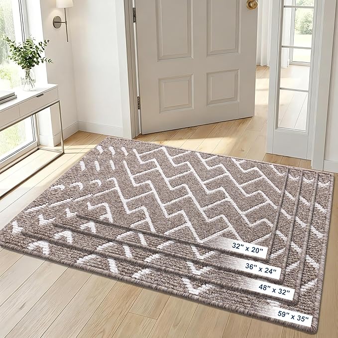 OLANLY Front Door Mat, Non-Slip Rubber Backing, Dirt Resistant and Absorbent, Washable, Easy to Clean Low-Profile Indoor Doormat for Back Door, Entryway, Inside Entrance, 32x20, Khaki