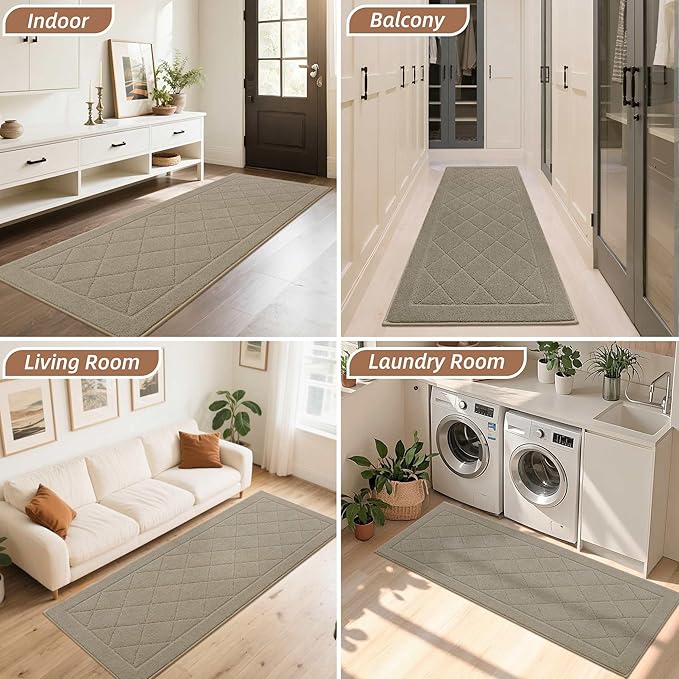 BEQHAUSE Dirt Trapper Door Mat 24" x 60", Doormat Non-Slip Entryway Rugs Washable, Dog Door Mat Stain Resistant and Absorbent Welcome Floor Mat for Front Back Door, Mud Wet Shoes & Paws, Beige