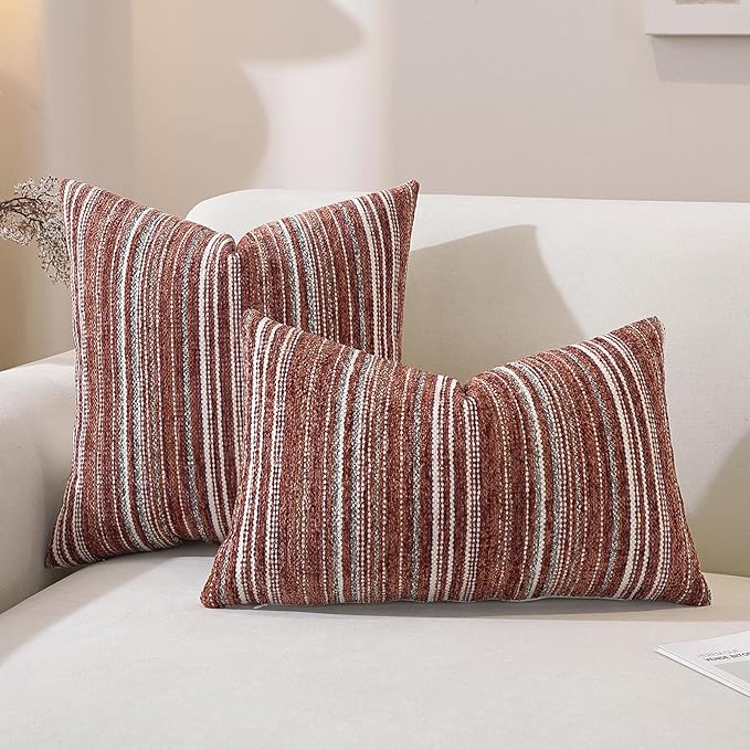 QDTTSRY Throw Pillow Covers, Chenille Luxury Red Striped Pillow Case 36x14 Set of 1, Farmhouse Decorative Cushion Cover for Home Decor Bed Sofa Living Room Chair Bedroom