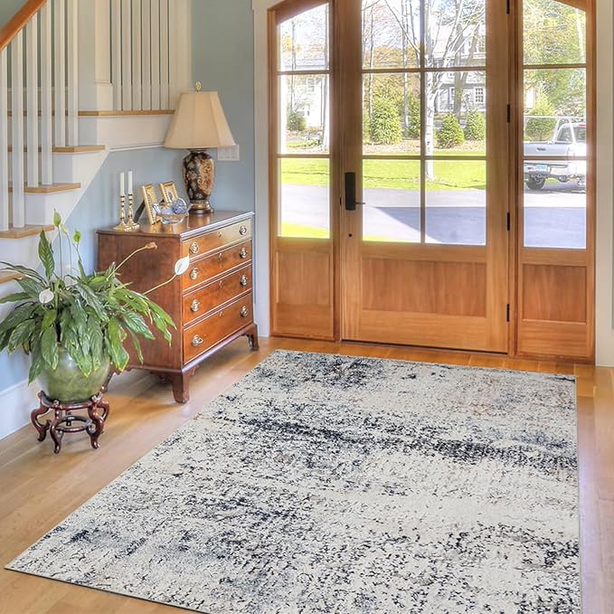 Domitapis Area Rug 5×7, Vintage Boho Rug,Ultra-Soft Low Pile, Washable, Non Slip,Stain Resistant Printed Carpet for Living Room Bedrooms Playroom Office Kitchen, Blue/Abstract