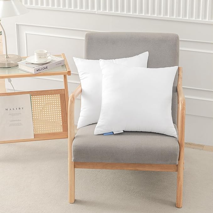 Leeden 20x20 Pillow Inserts, 20 Inch Decorative Throw Pillow Inserts, Soft Fluffy Square Throw Pillows for Couch, Sofa, Bed, and Home Decor White Cushion Pack of 2