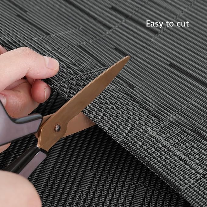 Myir JUN Placemats Set of 4, Vinyl Woven Placemats Place Mats Indoor Set of 4 Washable Table Mats Non-Slip Place mats for Dining Table (Black-Gray, Set of 4)