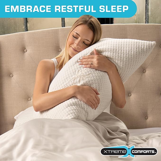Xtreme Comforts Shredded Memory Foam Pillow- Allergy-Friendly & Cooling Pillow Cover for Side, Back & Stomach Sleepers- Machine Washable - Foam Pillows for Sleeping & Neck Pain Relief (Queen)