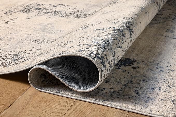 Loloi Teagan Collection TEA-07 Natural/Denim 3'-4" x 5'-7" Accent Rug, Large, Soft Neutral Rug, High-Traffic for Living Room, Bedroom, Home Office, Dining Area