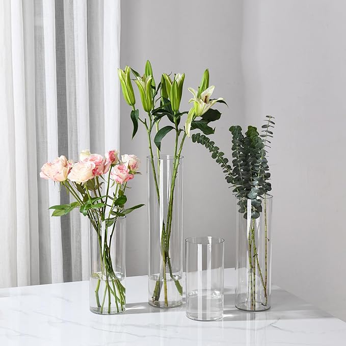 Clear Flower Vase, Non-breakable Vases, 6" W x 14" H, Acrylic Vase, Aesthetic Room Decor Cylindrical Modern Flower Vases for Table Centerpiece, Home Decor, Women Floral Arrangement Gift