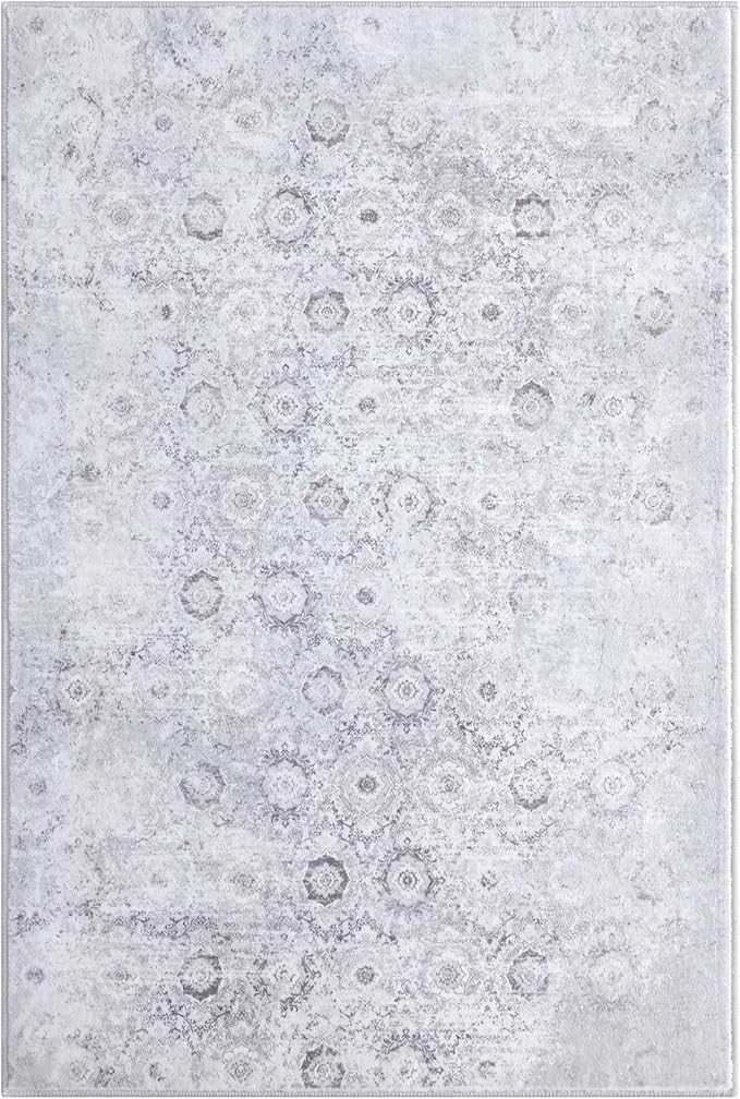Vanmoos 4x6 Area Rug - Machine Washable, Non-Slip Soft Carpet for Living Room, Bedroom, Office, Dining Room - Durable Accent Rug for Farmhouse & High-Traffic Areas, Nordic Serenity/Grey