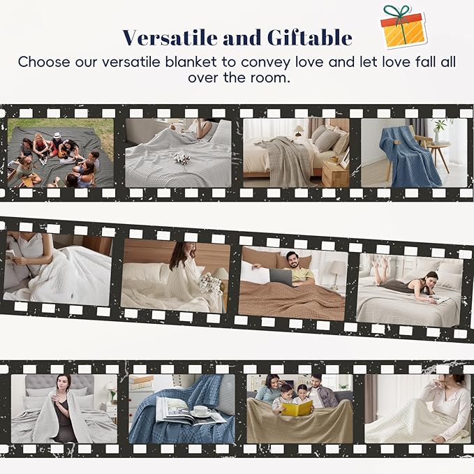 PHF 100% Cotton Waffle Weave Throw Blanket, Soft Lightweight Breathable Cozy Throws for Couch Bed Sofa, 300 GSM Luxury Aesthetic Blanket Gift for Home Decor & Office, 50"x60", Capulet Olive