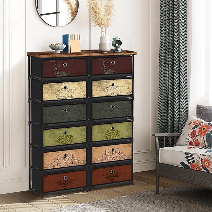 6 Drawers Storage Organizer Cabinet, Decorative Storage Chest, Small Dresser, Stand Nightstand for Bedroom, Living Room, Closet, Entryway, Hallway, Nursery, Dorm