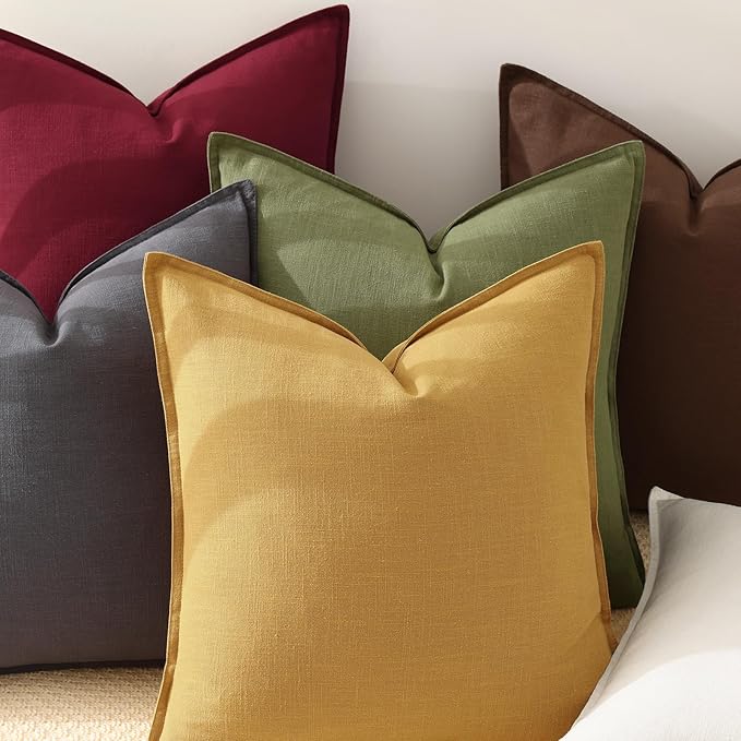 decorUhome Spring Decorative Linen Euro Sham Throw Pillow Covers 26x26 Inch Set of 2 Dark Grey Pillow Covers with Flange Edges Soft Farmhouse Boho Accent Pillow Cases for Couch Bed Living Room