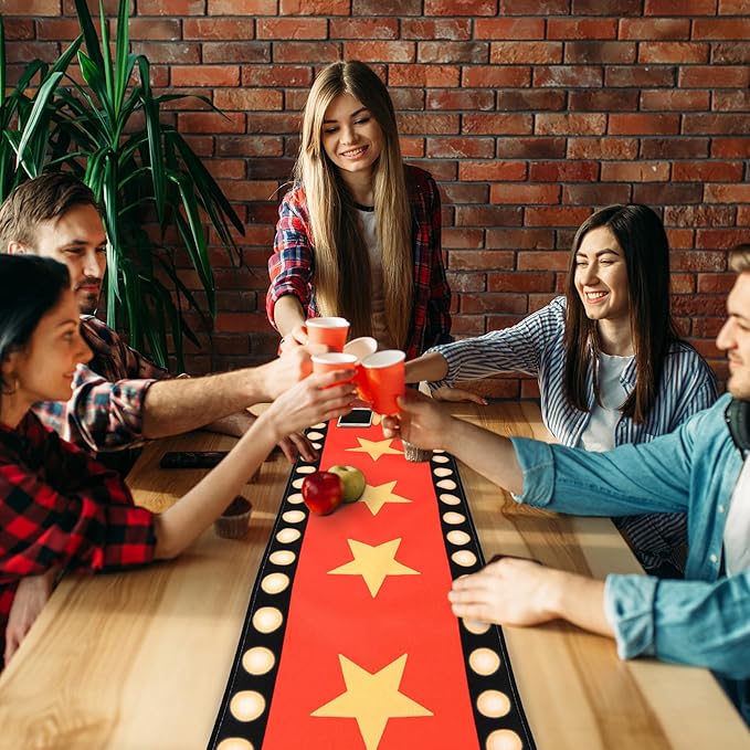 2 Pcs 13 x 72 Inch Movie Night Table Runner with Gold Star Design - Red Carpet Decoration for Birthday Party Supplies(red)