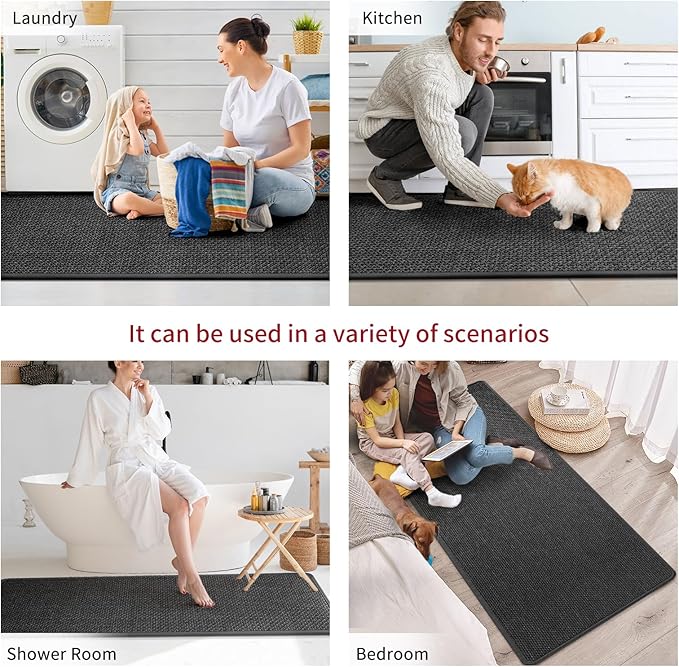 Kitchen mats for Floor Water and Oil Absorbent Runner Rugs for Kitchen, Kitchen Mat in Front of Sink,Non-Slip Kitchen Rugs,Durable Imitation Linen Kitchen Rug Black 17x30+17x47