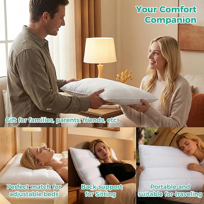 Three Geese Luxury Flat Thin Goose Feather Down Pillows King Size, 3" Height, 100% Cotton Cover, Medium Firm Hotel Collection Ultra Slim Thin Bed Pillows, Machine Washable, 18 x 36 Inches