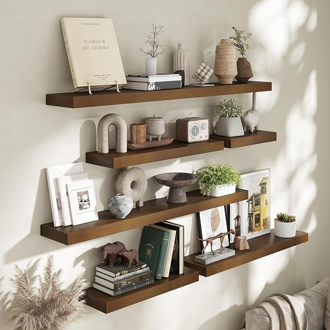 Marsmiles 48 Inch Wood Floating Shelves | Rustic Dark Wood Wall Shelves Set of 1 | 48" W x 7.7" D x 1.6" H Wooden Shelves for Bathroom Living Room Kitchen