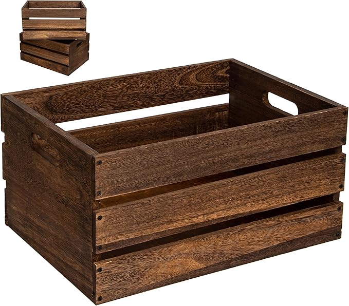 20" L Oversize Wooden Crates For Storage, Wood Milk Crates Of Farmhouse Vintage Brown ,Vinyl Record Storage Crates,Extra Large Size Rustic Decration Wood Storage Crates (Vintage Brown)